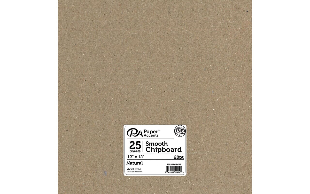 Accent Design Paper Accents Chipboard 12"x12" 20pt Natural 25pc – Durable Book Board for DIY Projects, Book Binding Board, Natural Chipboard Sheets for Crafts